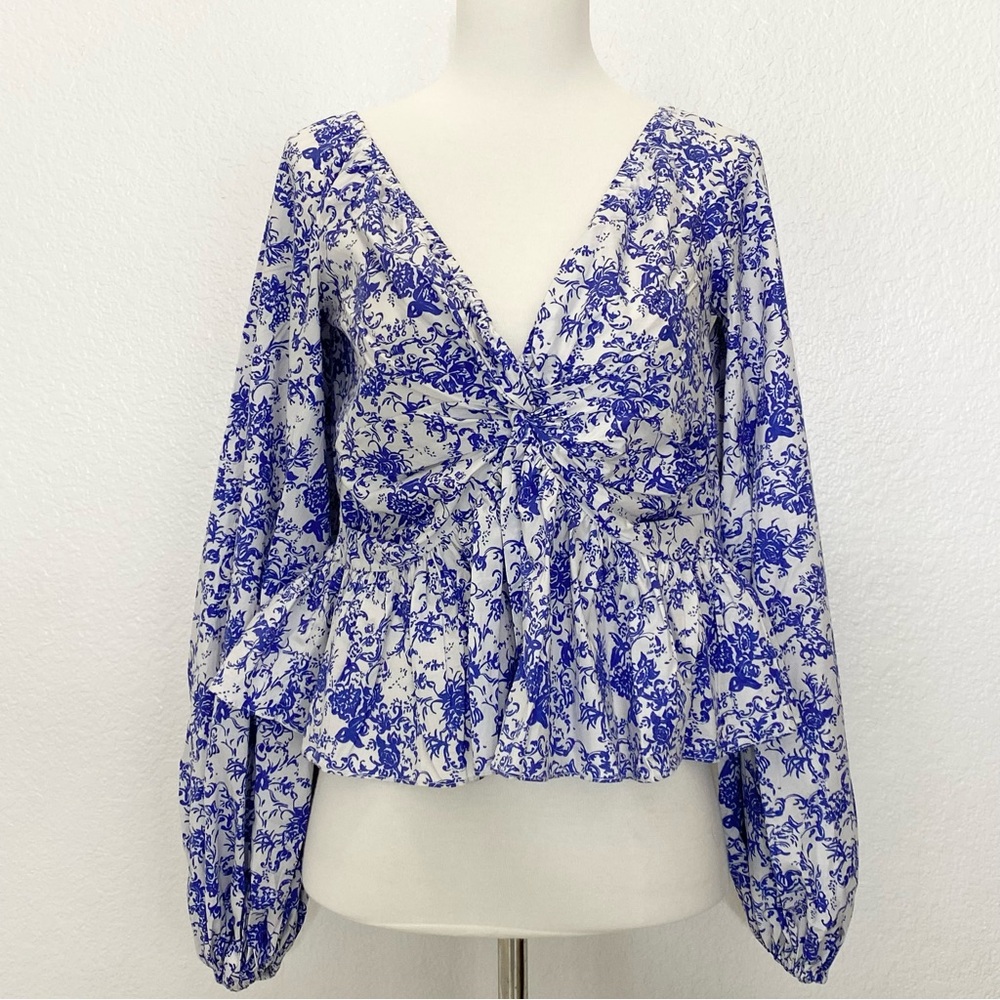 CAROLINE CONSTAS Long Sleeve Floral Blouse